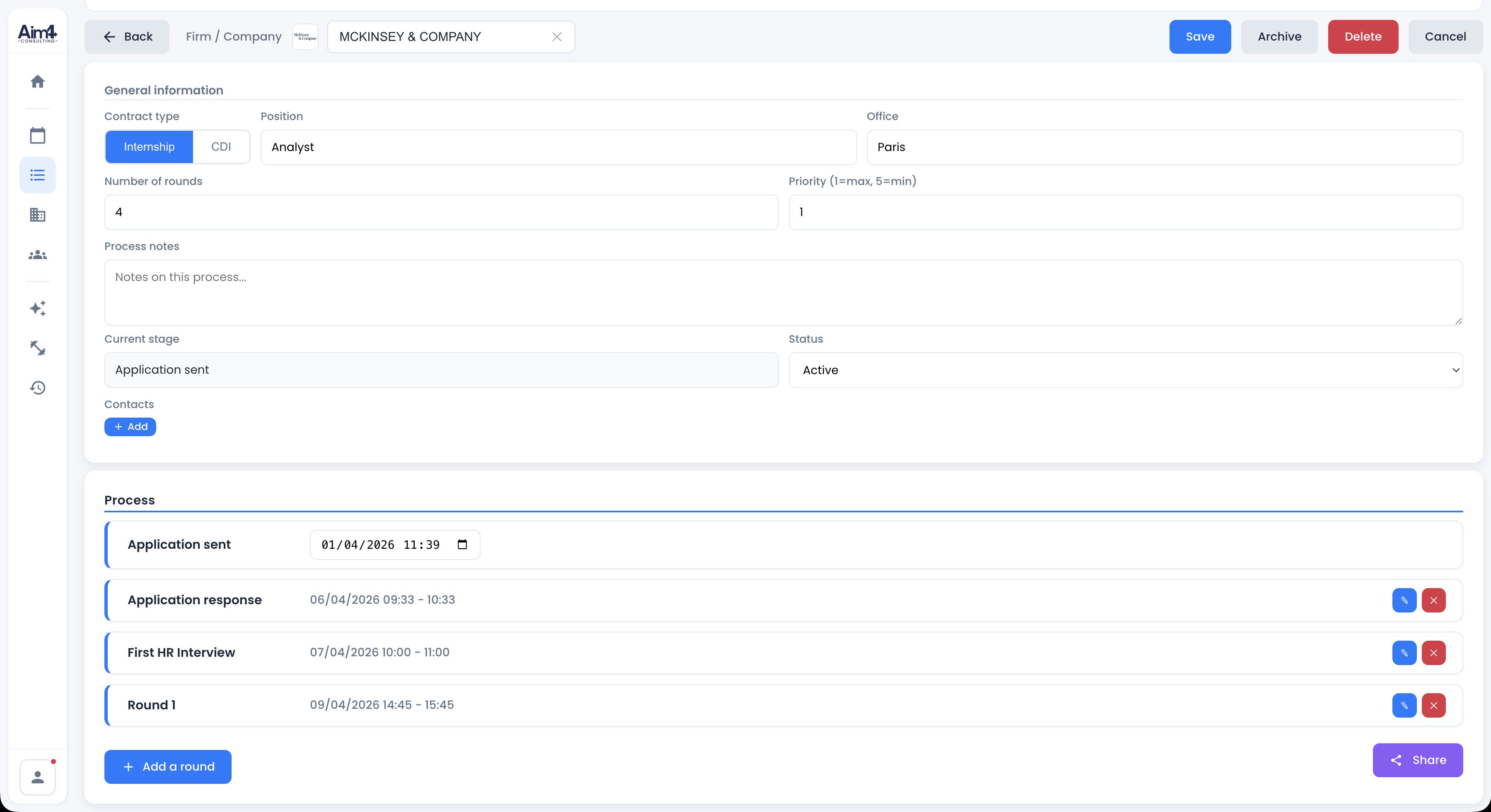 CRM — détail d'un process